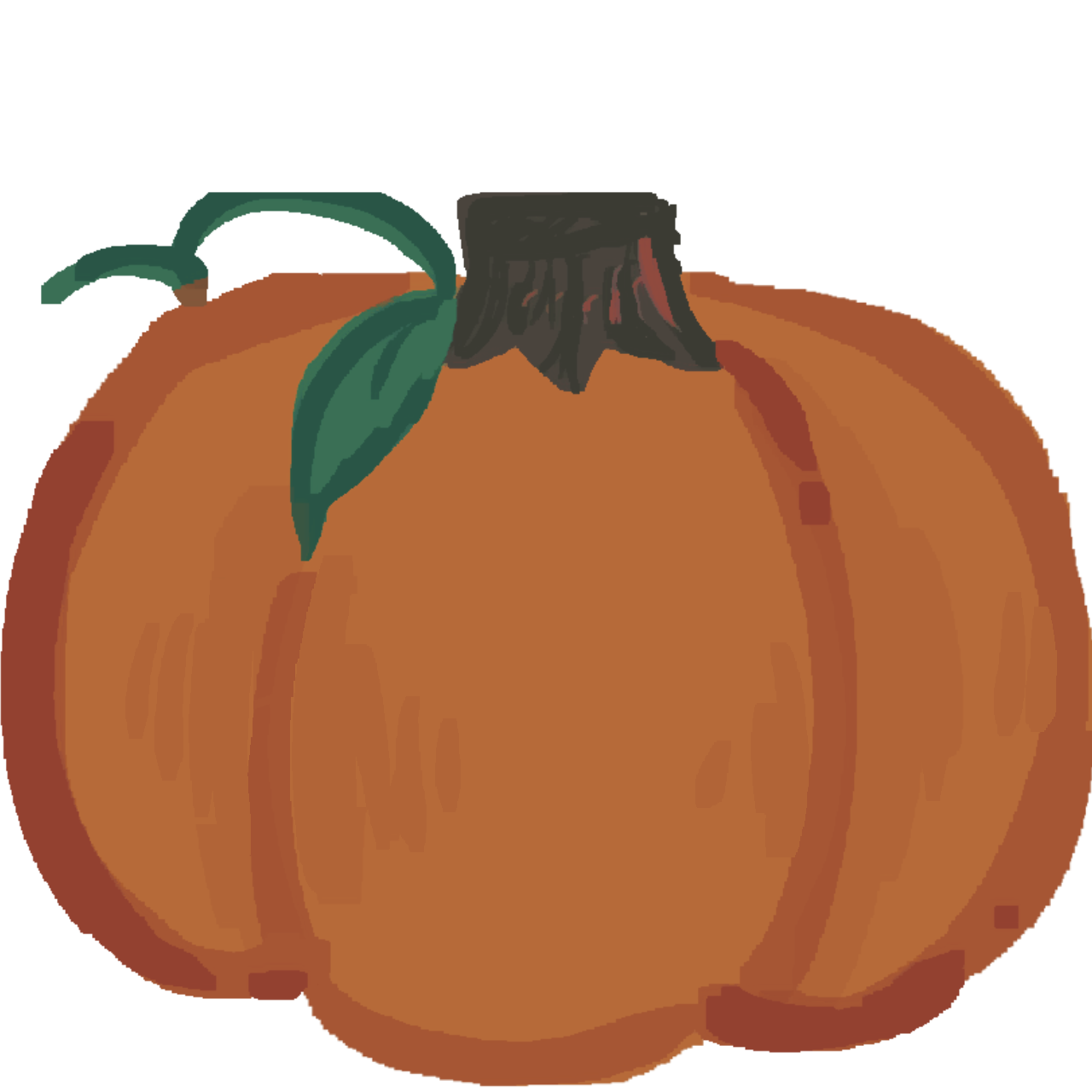 a pumpkin with a leaf and stem.